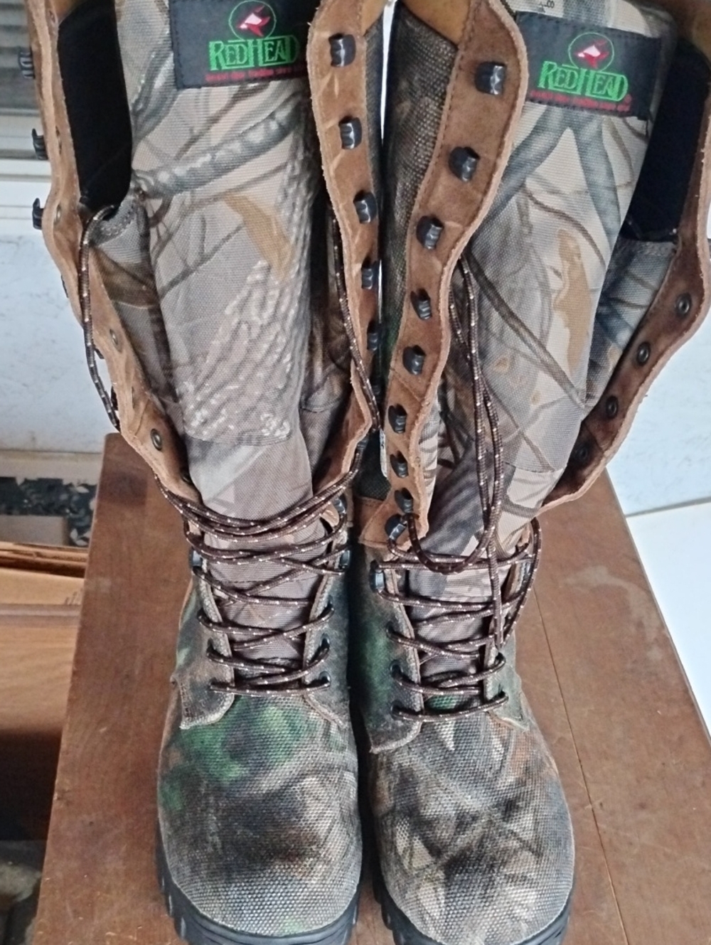 RedHead Camo 17" Lace-Up Hunting Boots in Brown and Green